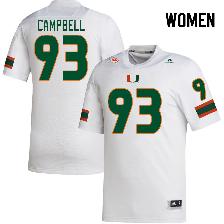 Women #93 Anthony Campbell Miami Hurricanes College Football Jerseys Stitched Sale-White - Click Image to Close